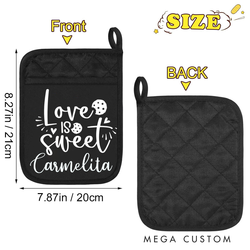 Personalized Love Is Sweet Pot Holders Custom Baking Potholder with Name Baking Lovers Gift for Baker Gift Christmas Gift