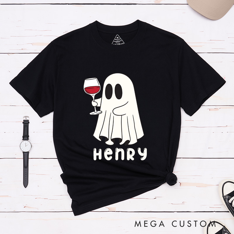 Personalized Ghost with Wine Halloween Shirt Mr and Mrs Ghost Funny Couple Matching Shirt
