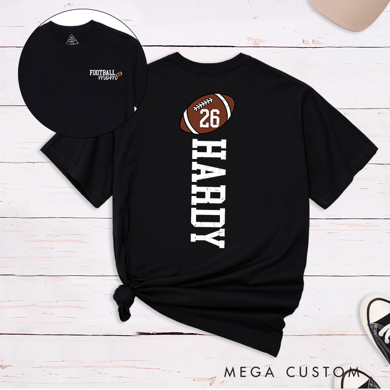 Personalized American Football Mom T-Shirts with Custom Names and Favorite Numbers