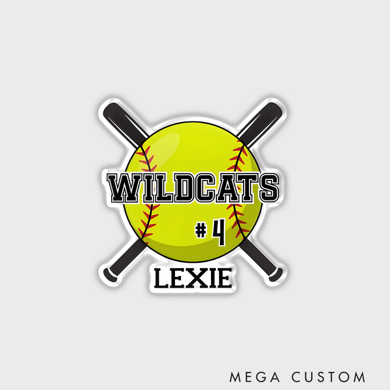 Personalized Softball Refrigerator Magnet with Custom Team Name Player Number and Player Name Design
