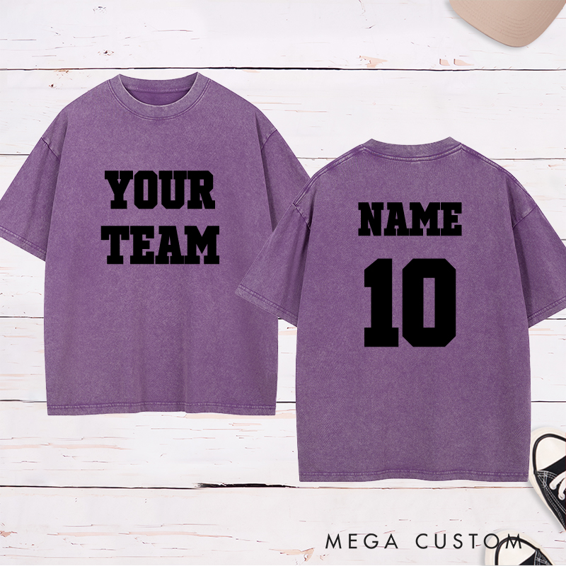 Personalized Sports Washed T-Shirt with Custom Team Name and Player Name and Number 