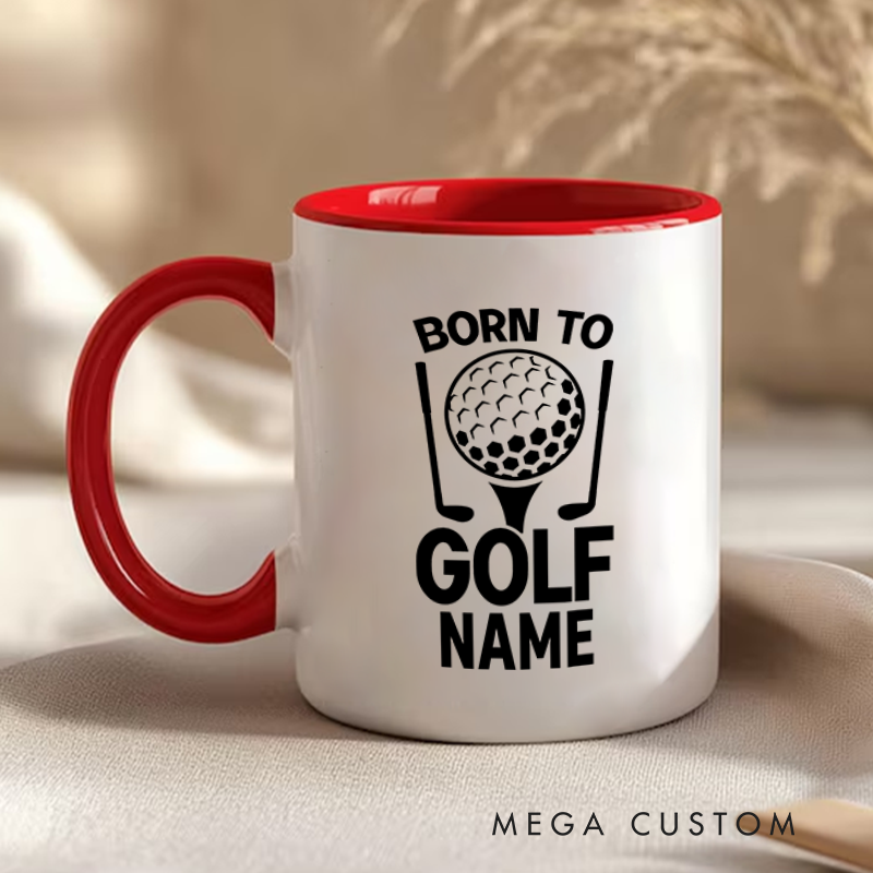 Personalized Born to Golf Mug with Custom Name and Stylish Design Perfect Gift for Golf Enthusiasts