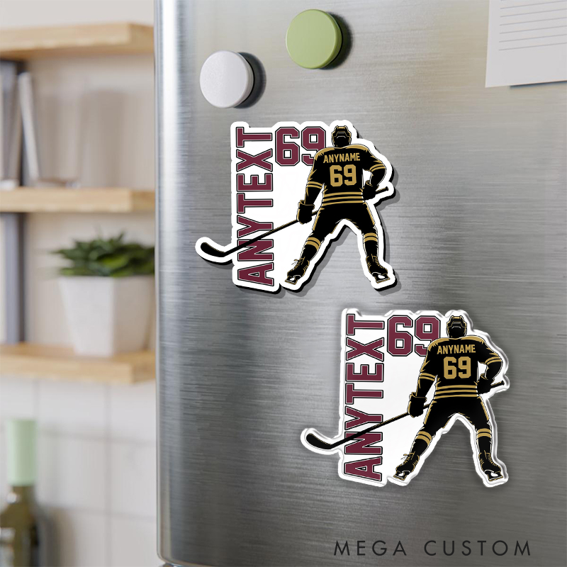 Personalized Ice Hockey Fridge Magnet Featuring Your Name and Number
