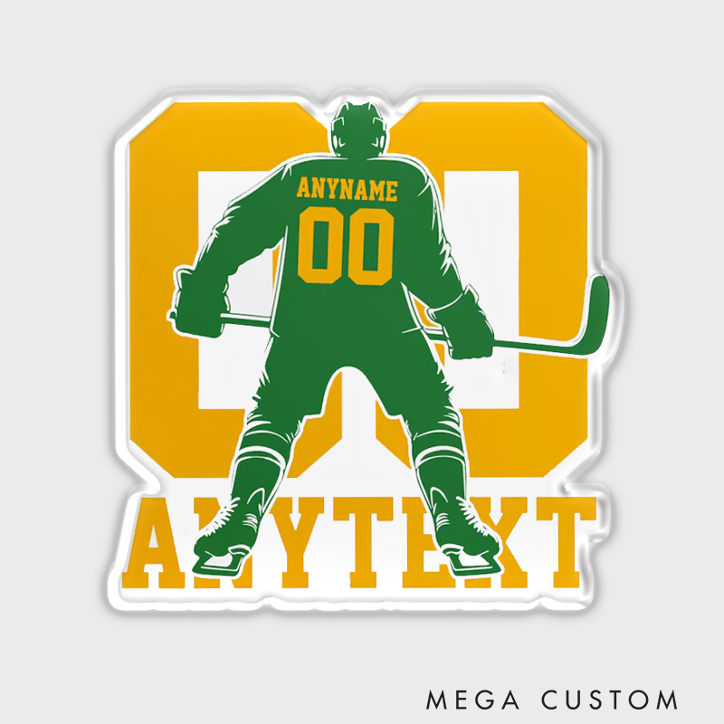 Personalized Hockey Gear Fridge Magnet with Customizable Name and Number