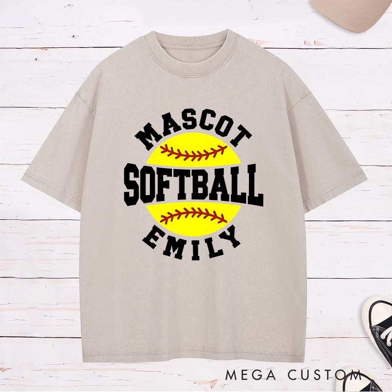 Personalized Softball Washed T-Shirt Design Featuring Custom Team Name Player Name Bold Typography and Vibrant Softball Graphic