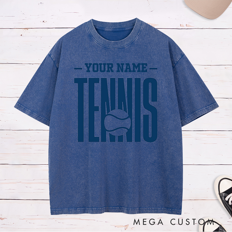 Personalized Tennis Washed T-Shirt with Customizable Name