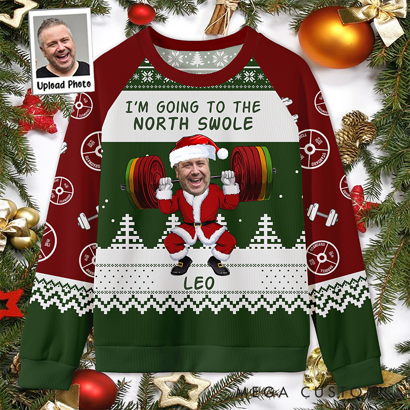 Personalized Xmas Barbell Ugly Sweater Custom Festive Holiday Sweatshirt Funny Christmas Party Outfit for Gym Lovers