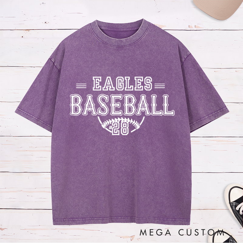 Personalized Baseball Washed T-Shirt with Custom Team Name and Player Number
