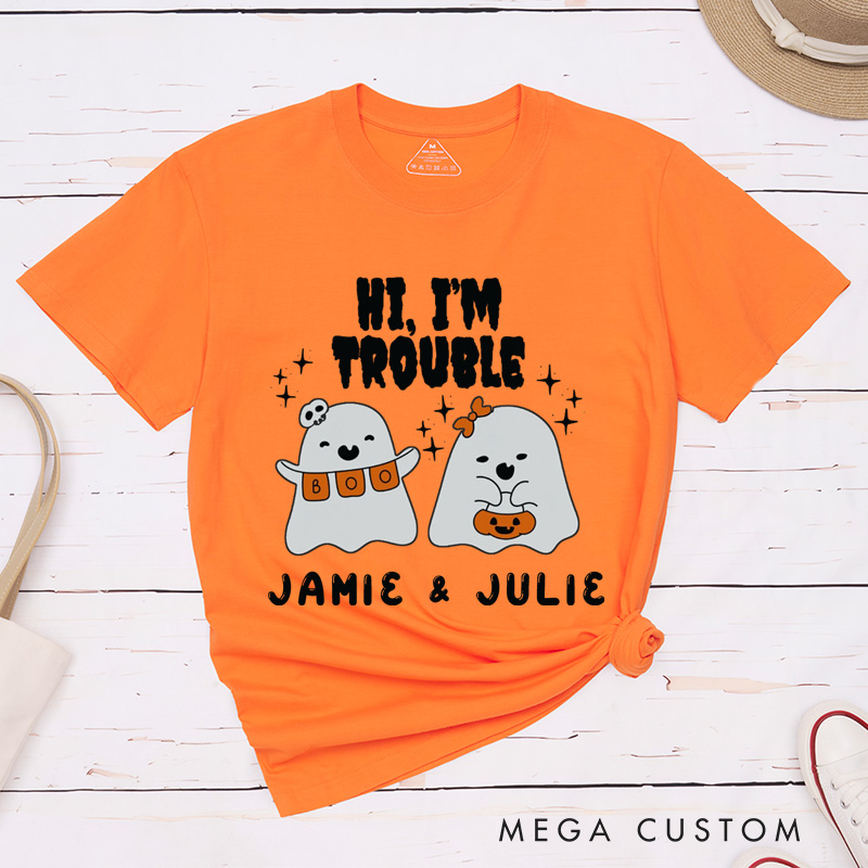 Personalized Halloween Where I Go Trouble Follows Cute Ghost Couple Matching Shirt 