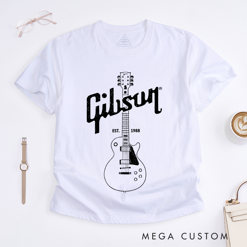Personalized Date Classic T-Shirts Black Guitar Printed Tee