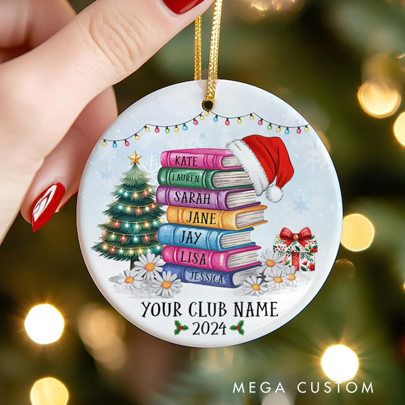 Personalized Book Club Christmas Ornament Book Ornament with Name Holiday Decor for Book Lovers Gift Reader Gift Librarian Gift
