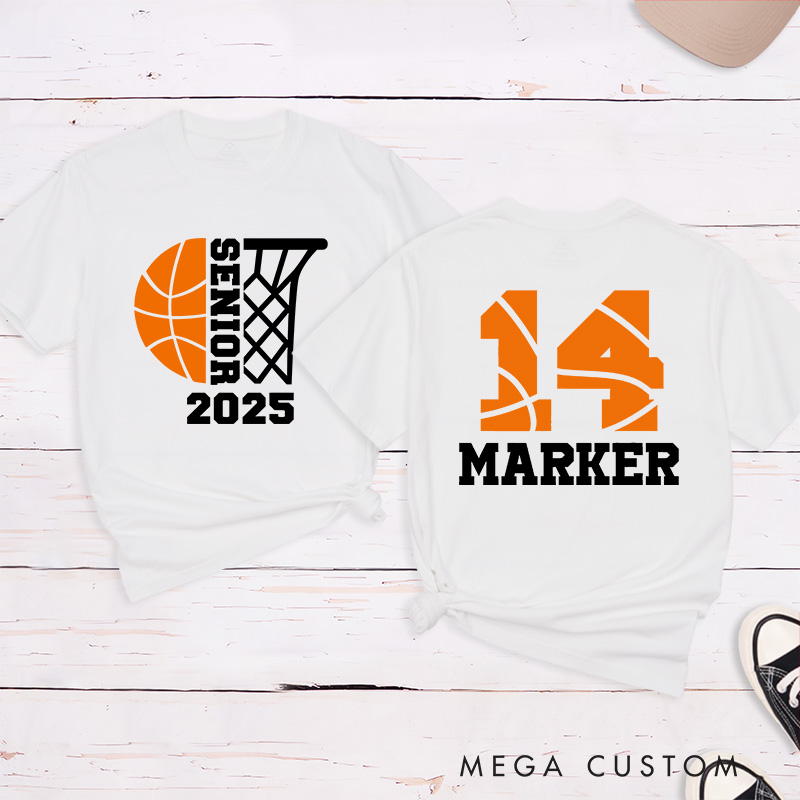 Personalized Campus Style Senior Basketball T-Shirt with Graduation Year Custom Name and Number Design