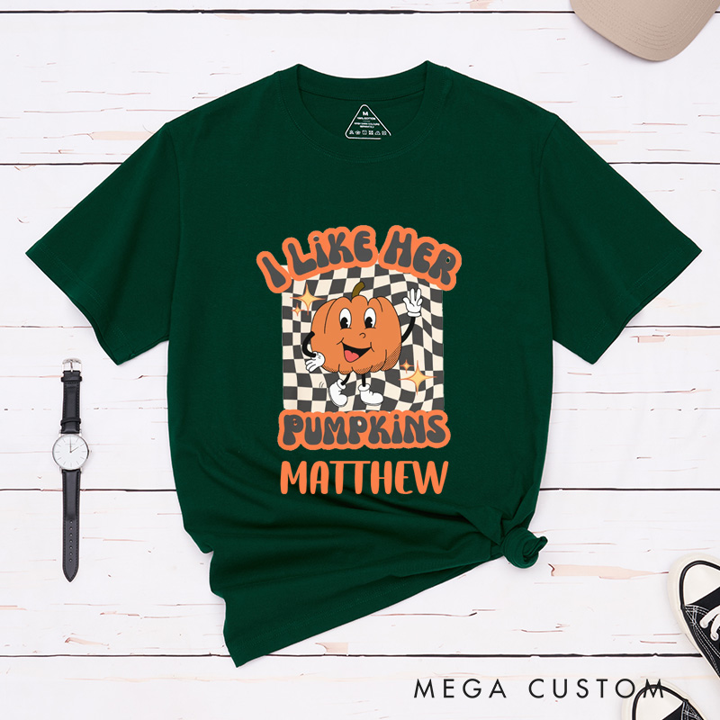 Personalized Pumpkin Emoticon Couple Matching Halloween Shirt Checkerboard Design Couple T-Shirt