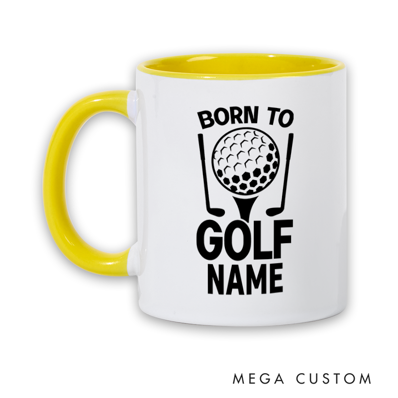 Personalized Born to Golf Mug with Custom Name and Stylish Design Perfect Gift for Golf Enthusiasts