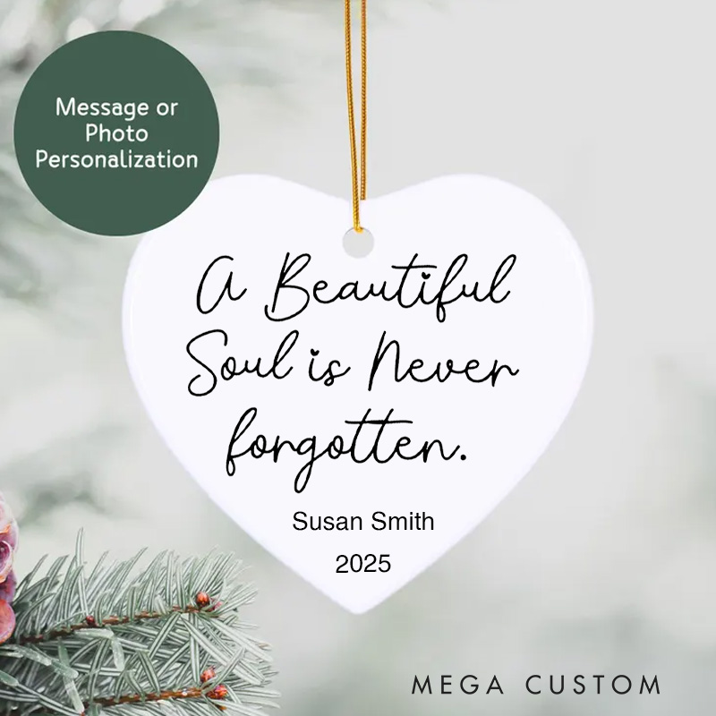 Personalized Memorial Ornament Beautiful Soul Heart Keepsake for Grieving Loss of Loved One Gift Sympathy Bereavement Custom Name Date