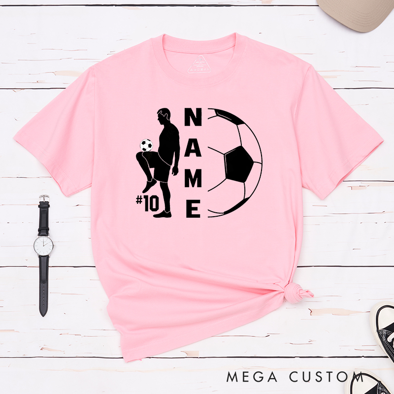 Personalized Soccer T-Shirt with Player Silhouette and Custom Name and Number Design