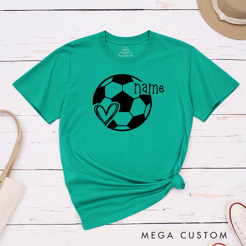 Personalized Soccer Heart T-Shirt with Custom Name Design