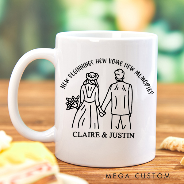 Personalized Mug Custom 11oz Newlyweds Mug New Home New Beginning New Memories Wedding Gift Housewarming Gift New Home Gift for Couple