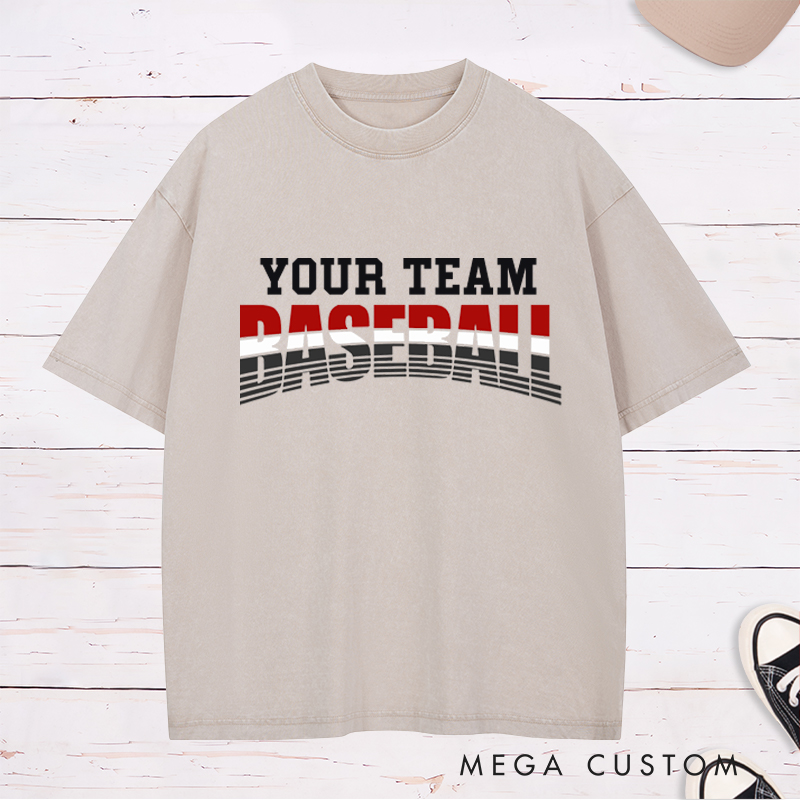 Personalized Baseball Washed T-Shirt with Custom Name and Bold Gradient Design