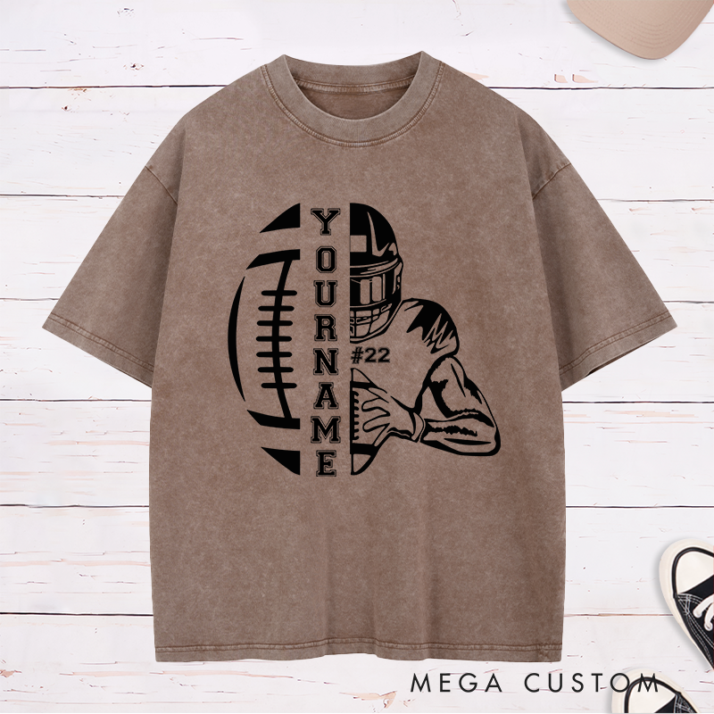 Personalized American Football Washed T-Shirt with Custom Player Name and Number