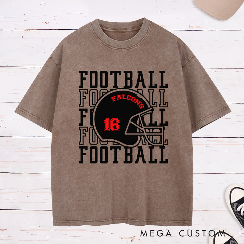 Personalized American Football Washed T-Shirts with Custom Your Team and Number-Football Fan Shirt