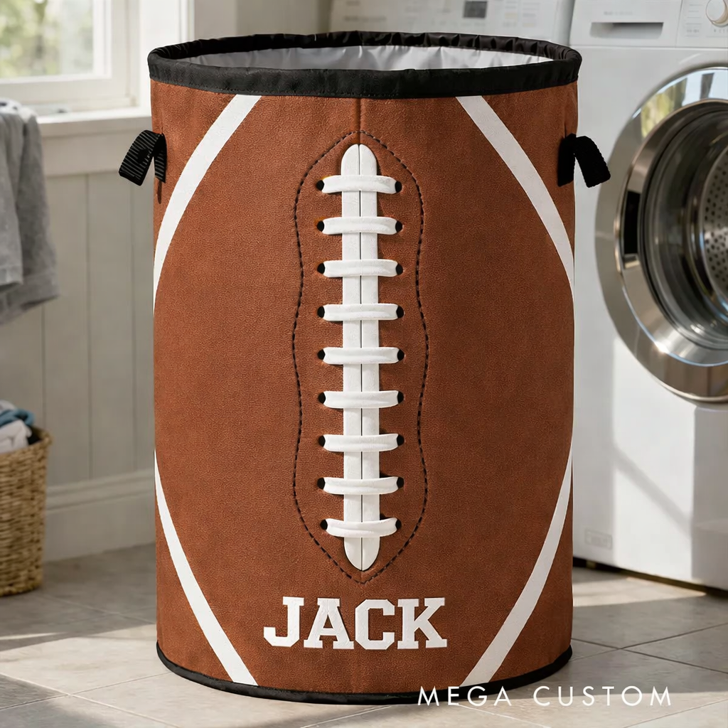 Personalized American Football Laundry Hamper with Custom Name Design