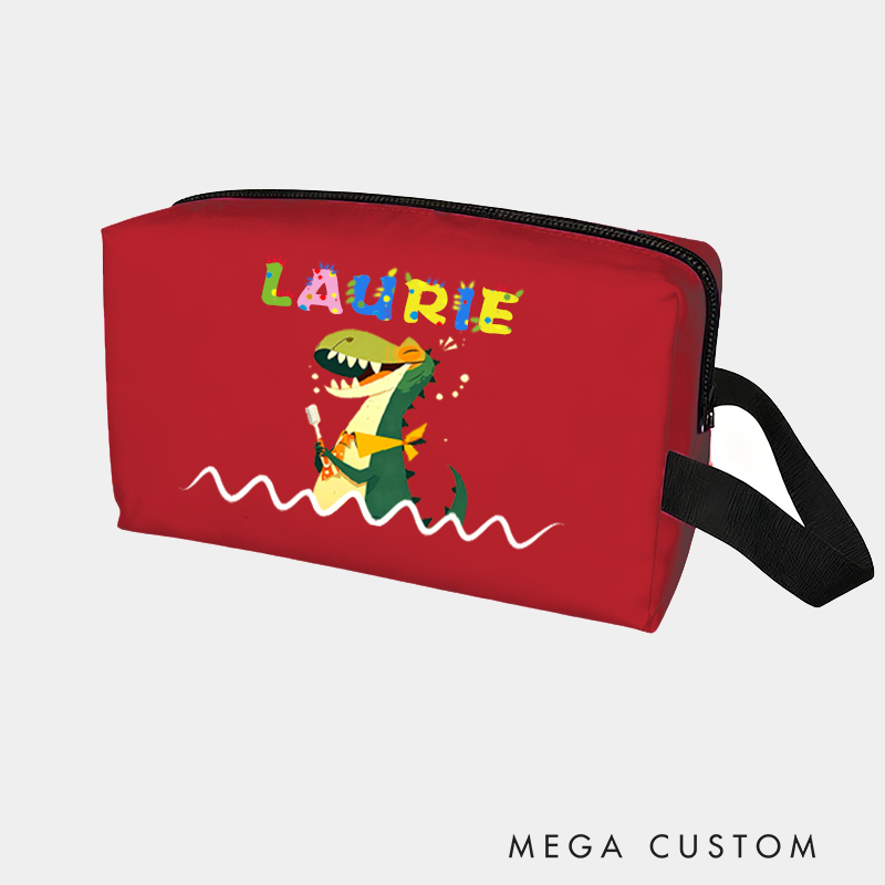 Personalized Fun Cartoon Dinosaur Brushing Teeth Print Toiletry Bag Custom Name for Kids Travel Gifts and Daily Use