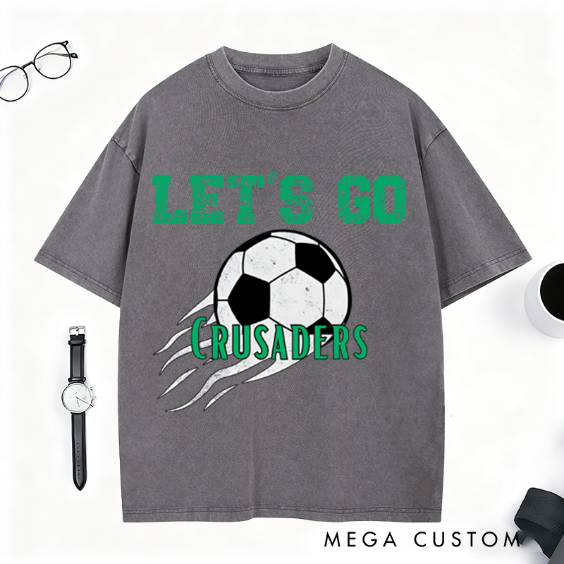 Personalized Vintage Style Soccer Washed T-Shirt with Custom Team Spirit Design