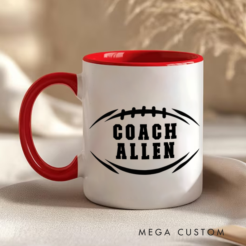Personalized American Football and Rugby Coach Mug with Custom Name