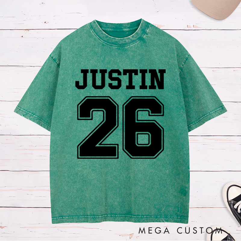 Personalized Team Name and Number Washed T-Shirt