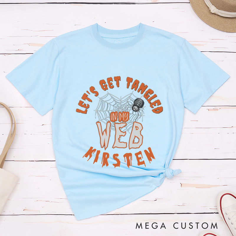 Personalized Let's Get Tangled In My Web and Rattle My Bone Couple Matching Halloween Shirt 