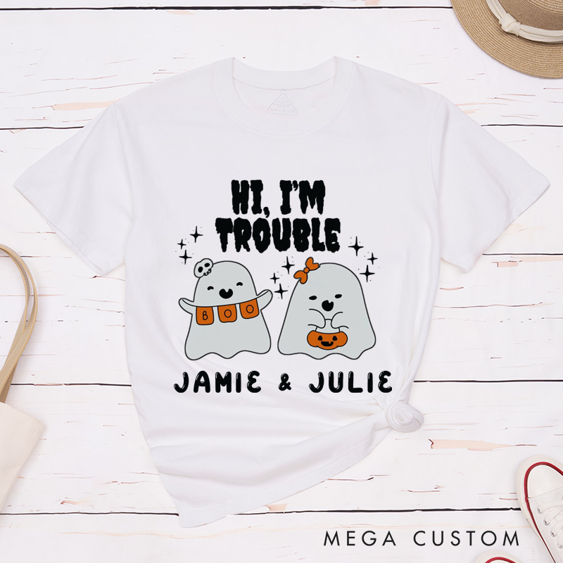 Personalized Halloween Where I Go Trouble Follows Cute Ghost Couple Matching Shirt 