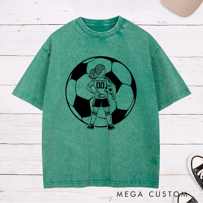 Personalized Soccer Washed T-Shirt for Girls with Custom Name and Number