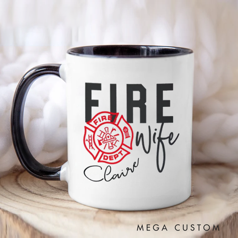 Personalized Firefighter Mug Fire Wife Themed Coffee Mug with Fire Department Emblem Gift for Firefighter Spouses
