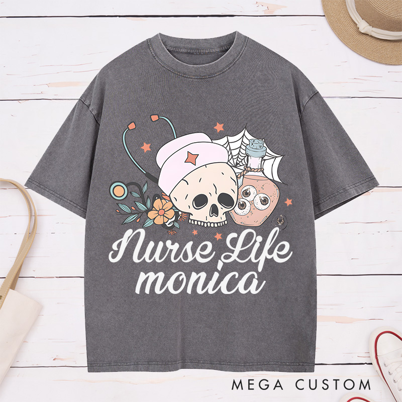 Personalized Nurse Washed T-Shirt Customized Nurse Life Design Washed T-Shirt 