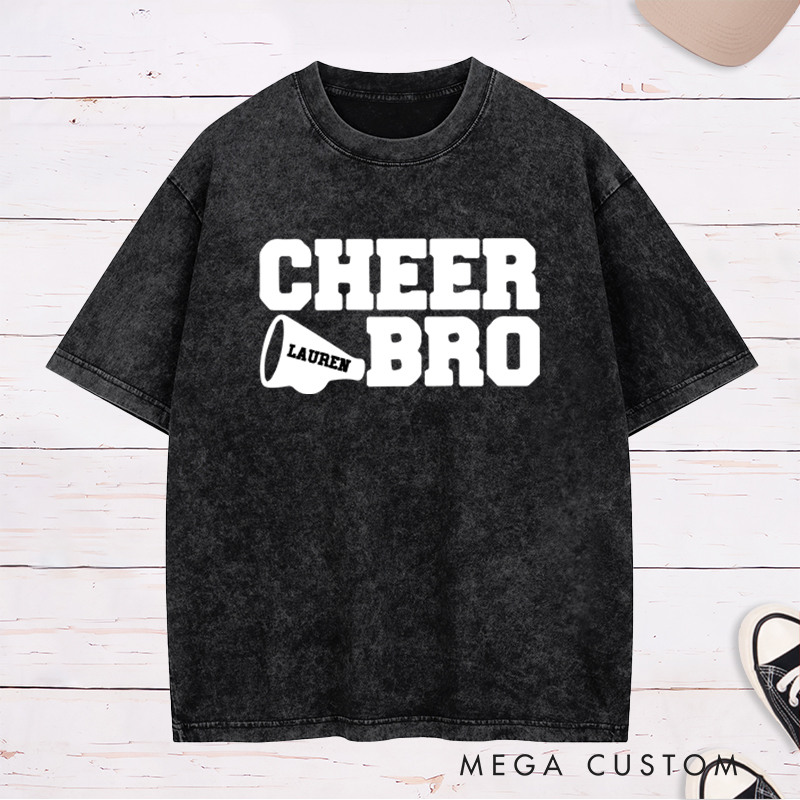 Personalized Cheer Bro Washed T-Shirt with Custom Name
