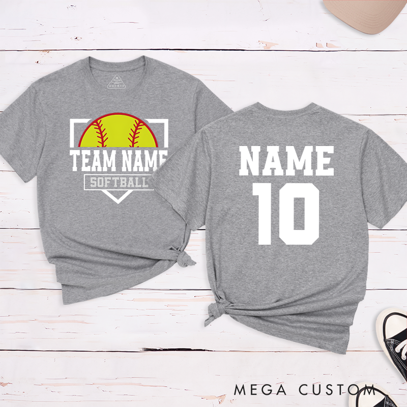 Personalized Softball Team T-Shirt Design Featuring Custom Team Name Player Name and Number with Bold Graphics