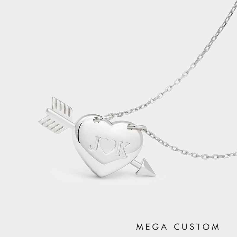 Personalized Heart and Arrow Necklace – Custom Initials Love Pendant 925 Sterling Silver Gifts for Her