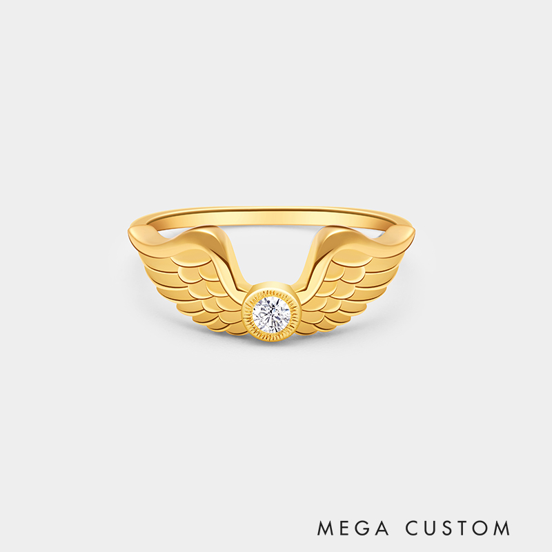 Personalized Sterling Silver Wing Ring – Custom Name and Birthstone Angelic Jewelry 925 Sterling Silver Gifts for Her