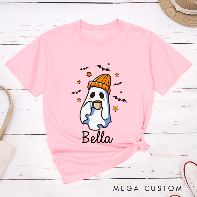 Personalized Coffee-Drinking Ghost Couple Halloween Funny Matching T-Shirt