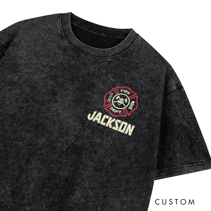 Personalized Firefighter Washed T-Shirt Isaiah 43 2 Design Inspirational Gift for Firefighters