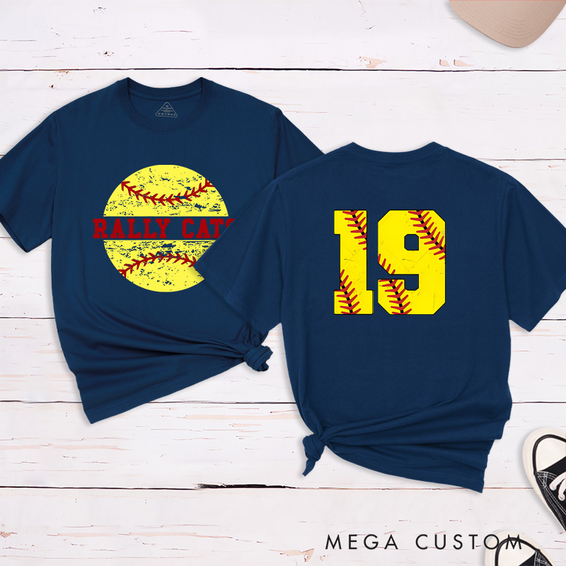 Personalized Softball T-Shirt Design Featuring Distressed Player Number with Bold Softball Stitching Graphics