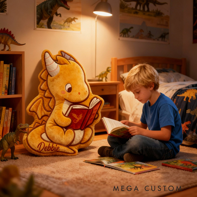 Personalized Funny Pillow Christmas Graphic 3D Print Cute Dargon Reading Custom Name Gift for Reading Lovers