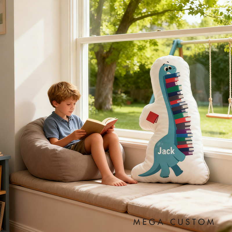 Personalized Funny Pillow Christmas Graphic 3D Print Reading Dinosaur Custom Name Gift for Reading Lovers