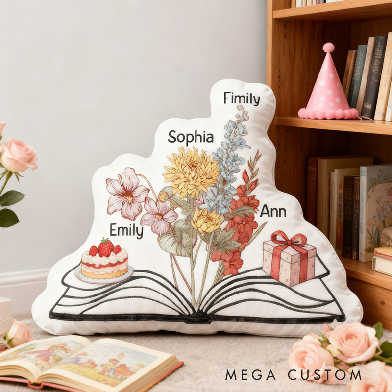 Personalized Funny Pillow Christmas Graphic 3D Print Birthday Flower Reading Custom Name Gift for Reading Lovers