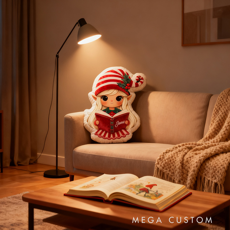Personalized Elf Read Pillow Christmas Graphic 3D Christmas Elf Custom Name Gift for Reading Lovers