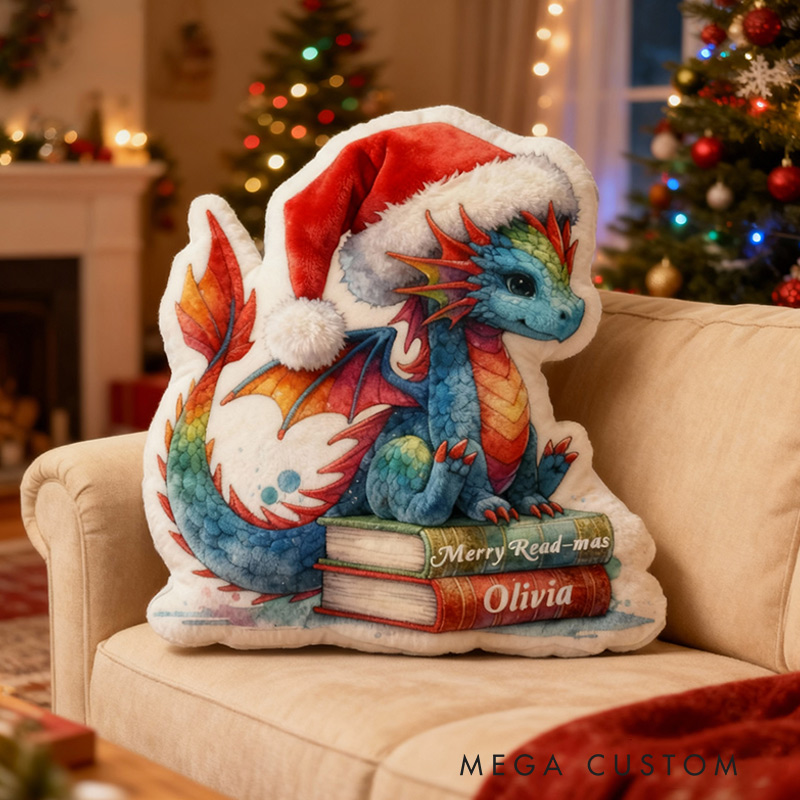 Personalized Christmas Dragon Books Pillow Christmas Graphic 3D Print Custom Name Gift for Reading Lovers