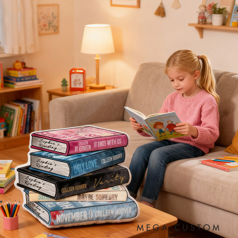 Personalized Funny Pillow Christmas Graphic 3D Print Colorful Books Custom Name Gift for Reading Lovers