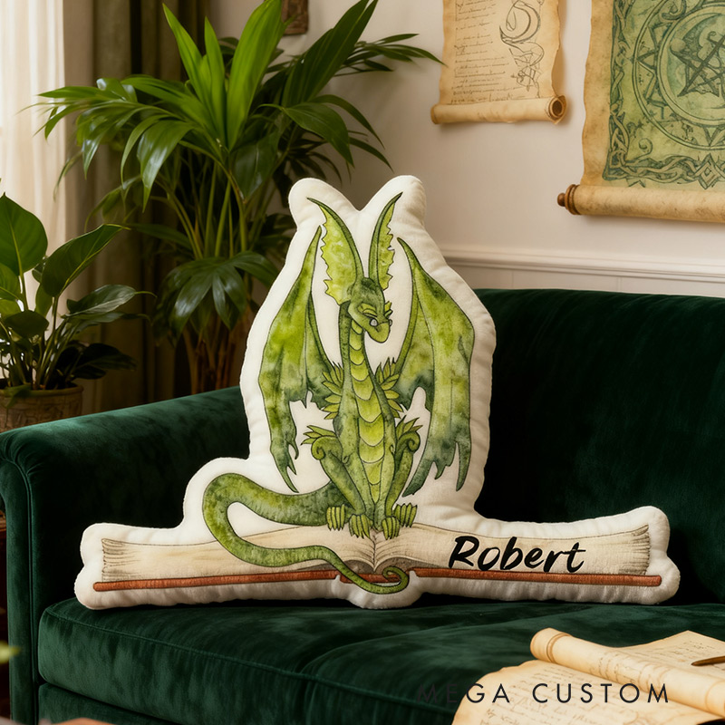 Personalized Green Dragon Books Pillow Christmas Graphic 3D Print Custom Name Gift for Reading Lovers