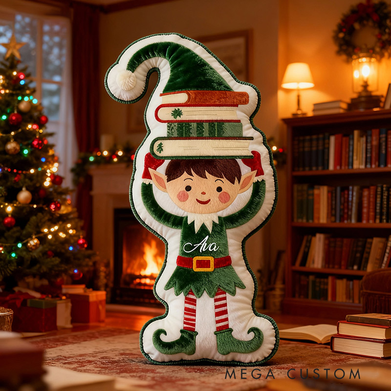 Personalized Christmas Reading Elf Pillow Graphic 3D Print Custom Name Gift for Reading Lovers